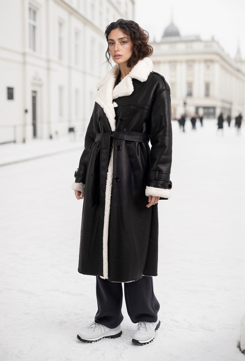 PU Fur Trench Coat