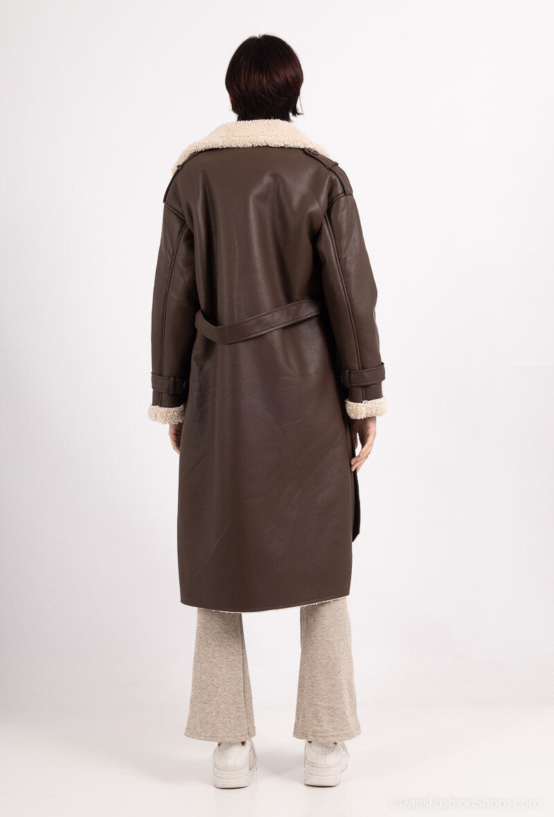 PU Fur Trench Coat