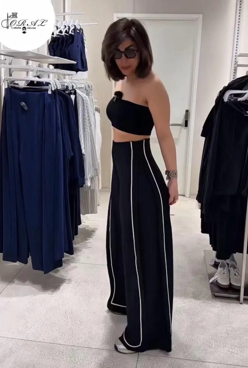 VELENA – Chic sporty fluid pants with contrasting piping