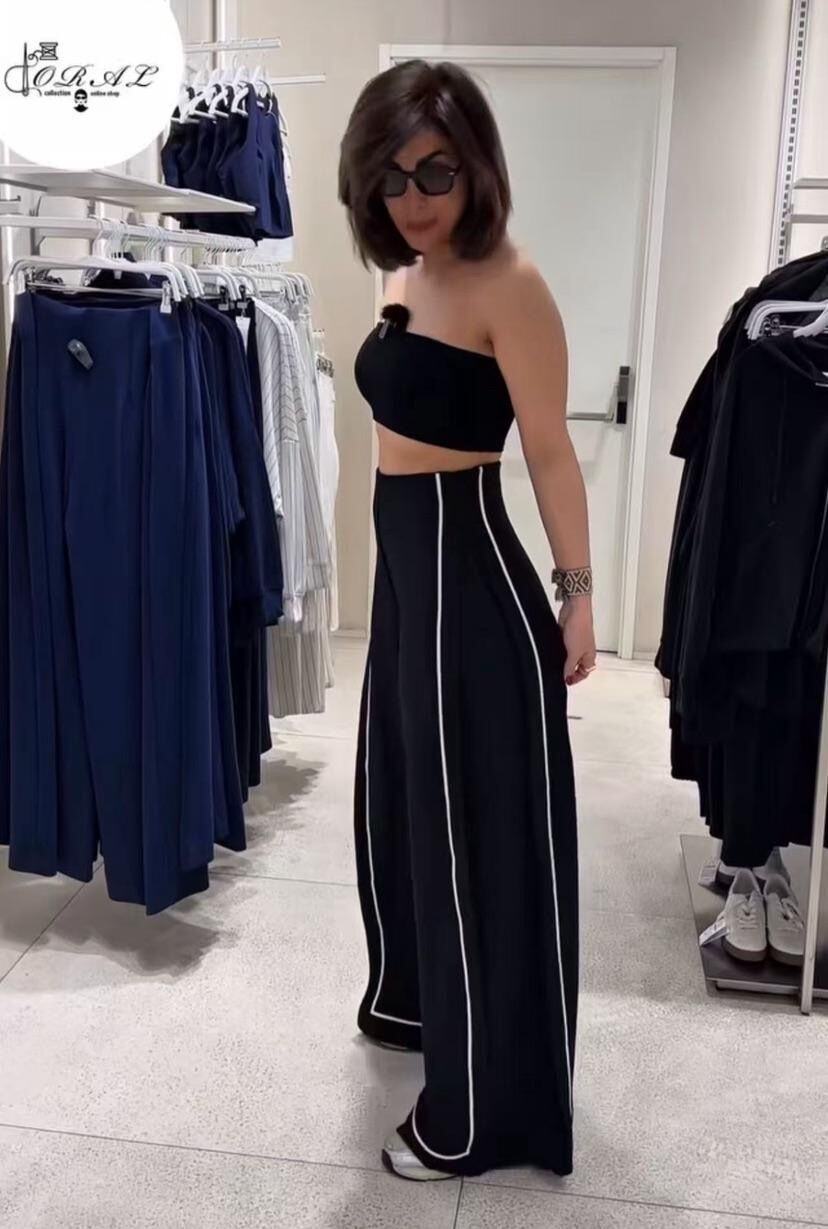 VELENA – Chic sporty fluid pants with contrasting piping