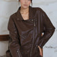 Oversized faux leather belted biker jacket with zips