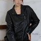 Oversized faux leather belted biker jacket with zips