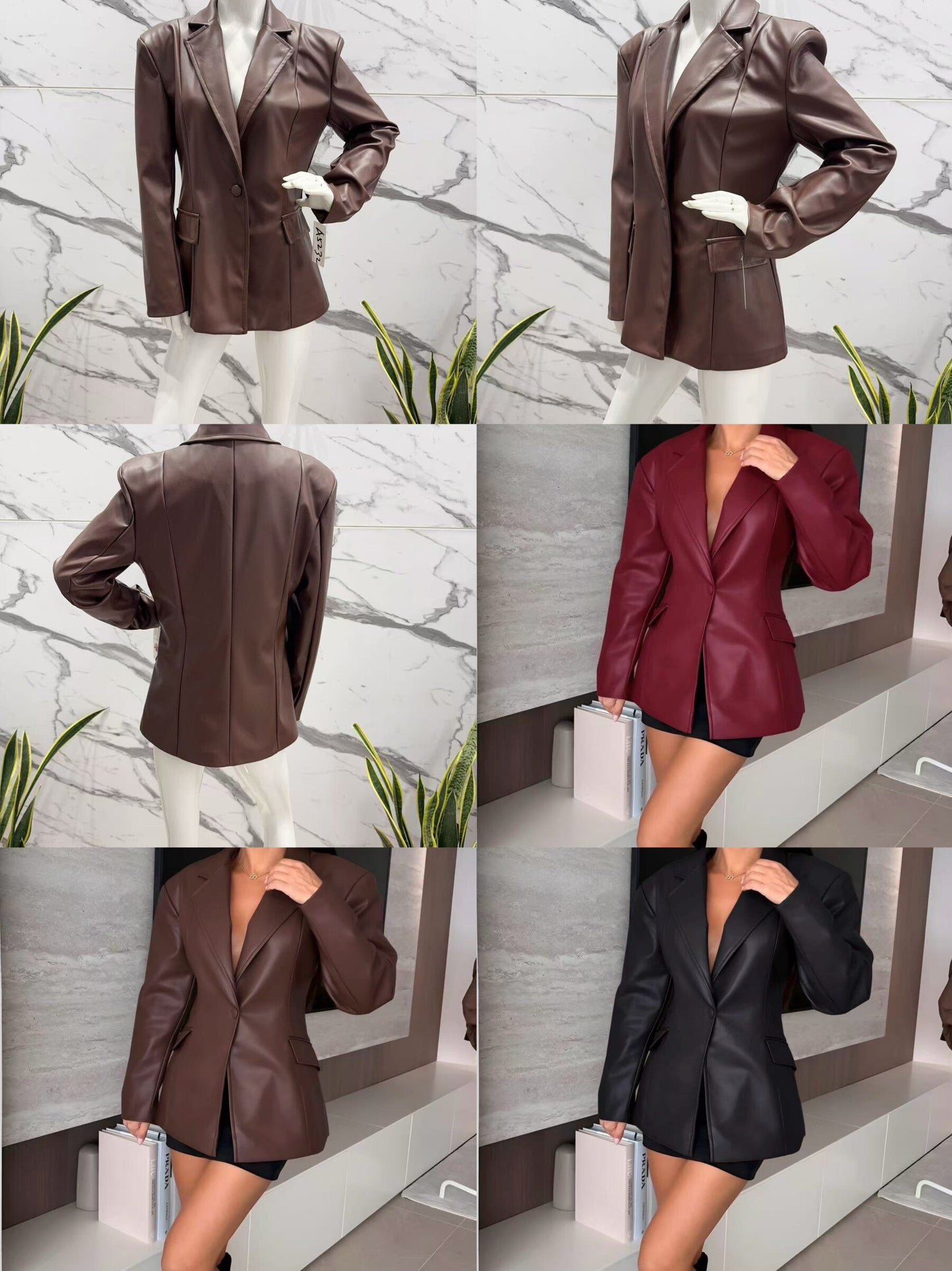 Oversized blazer jacket with faux leather lining