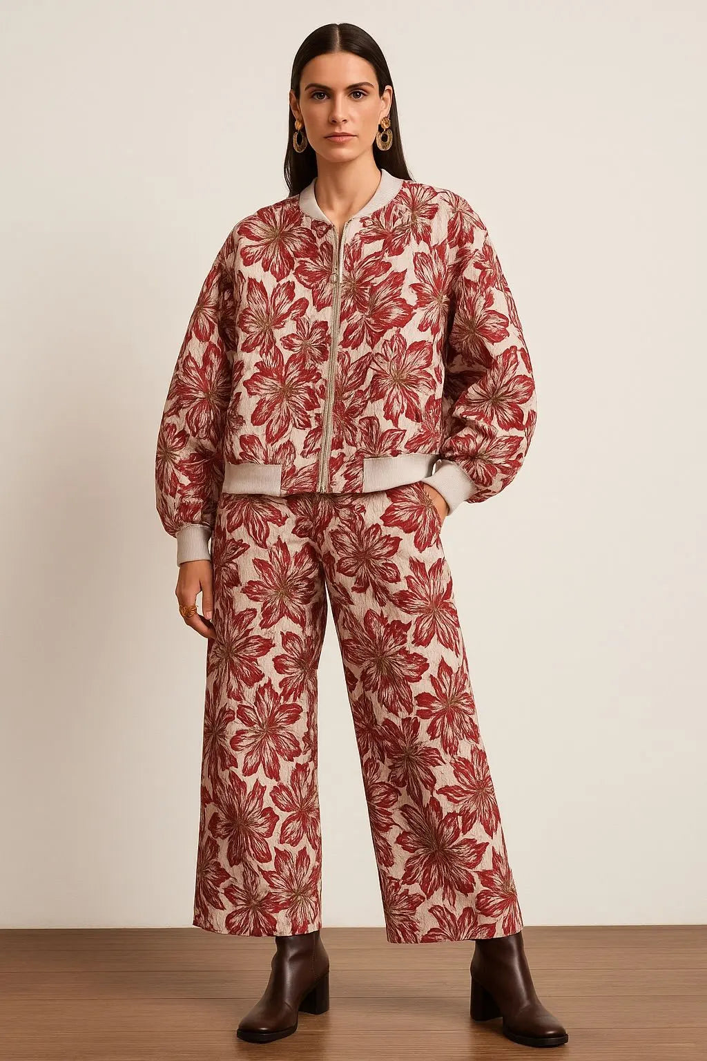 PALOMA – Zip-up jacquard jacket with puff sleeves