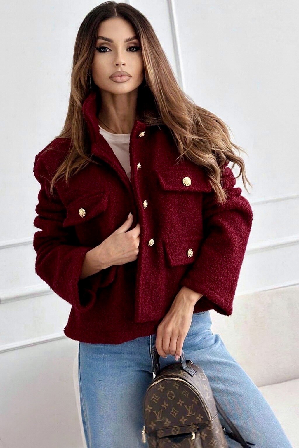 Boucle jacket with gold buttons