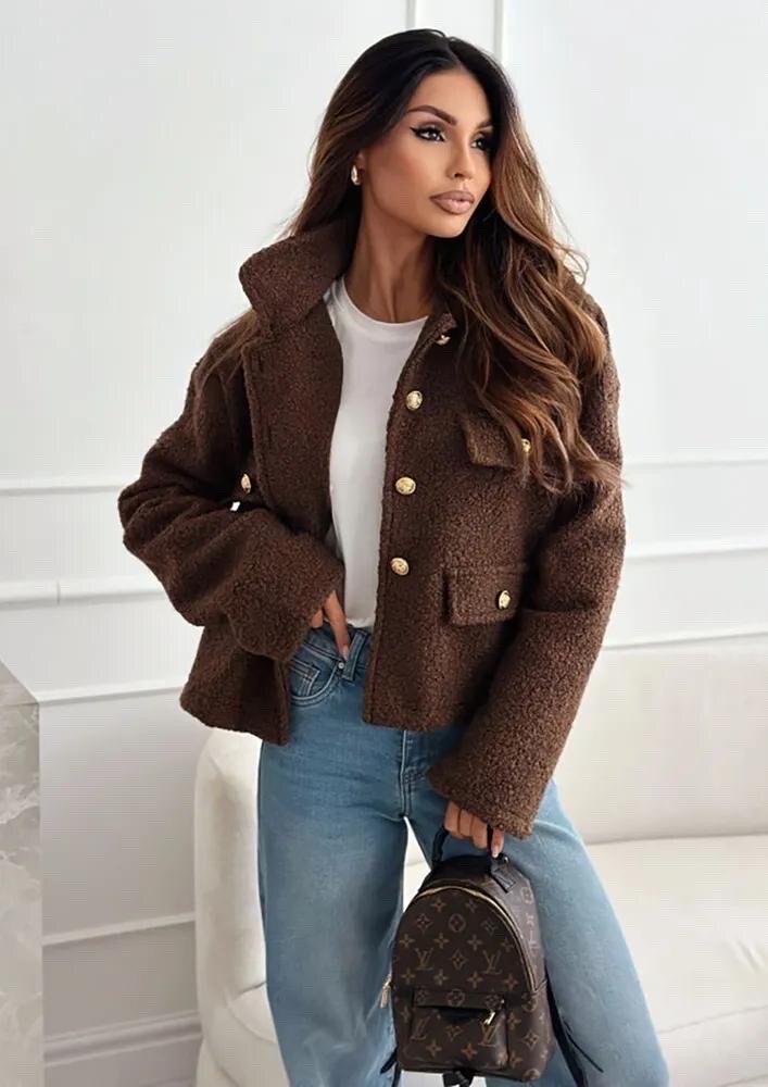 Boucle jacket with gold buttons