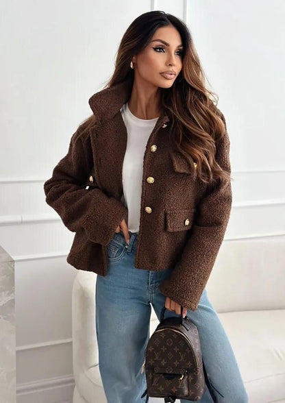 Boucle jacket with gold buttons