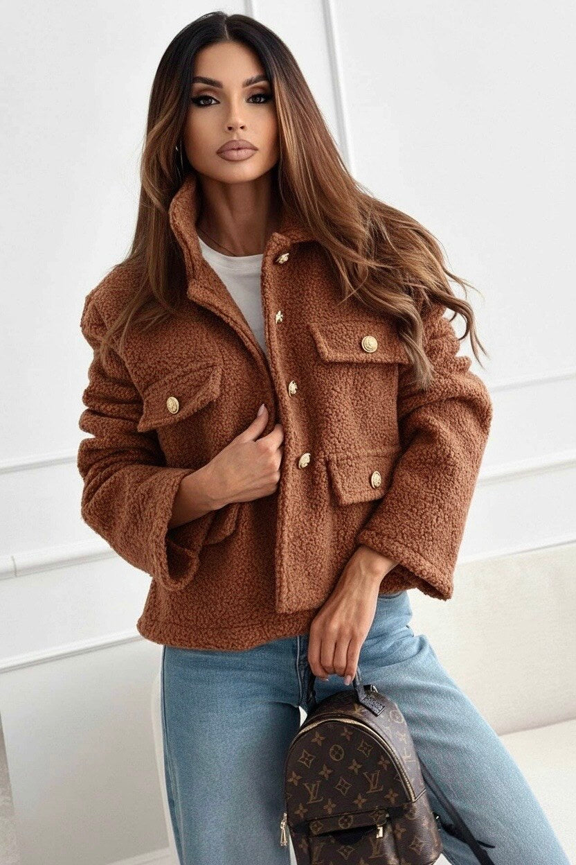 Boucle jacket with gold buttons