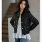 Short faux leather biker jacket with zip and quilted details