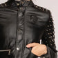 Short faux leather biker jacket with zip and quilted details