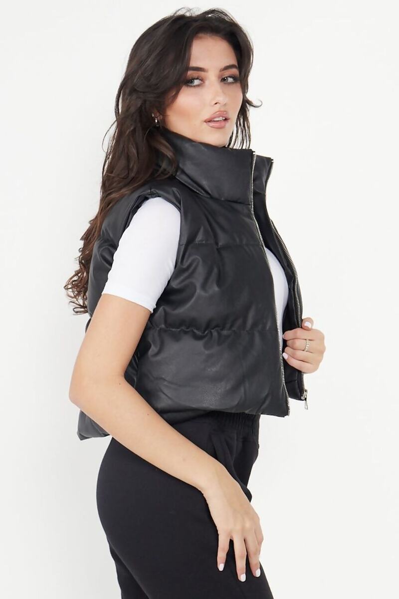 PU Down Puffer Cropped Jacket 1030 Urban Short Sleeveless Jacket