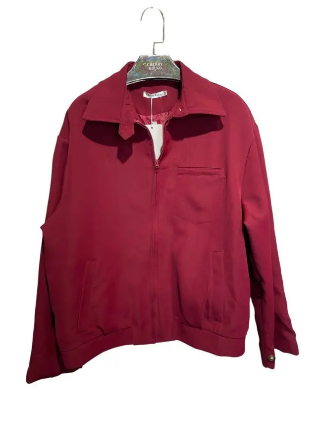 Satin Short Jacket – Shirt Collar – Loose Long Sleeves