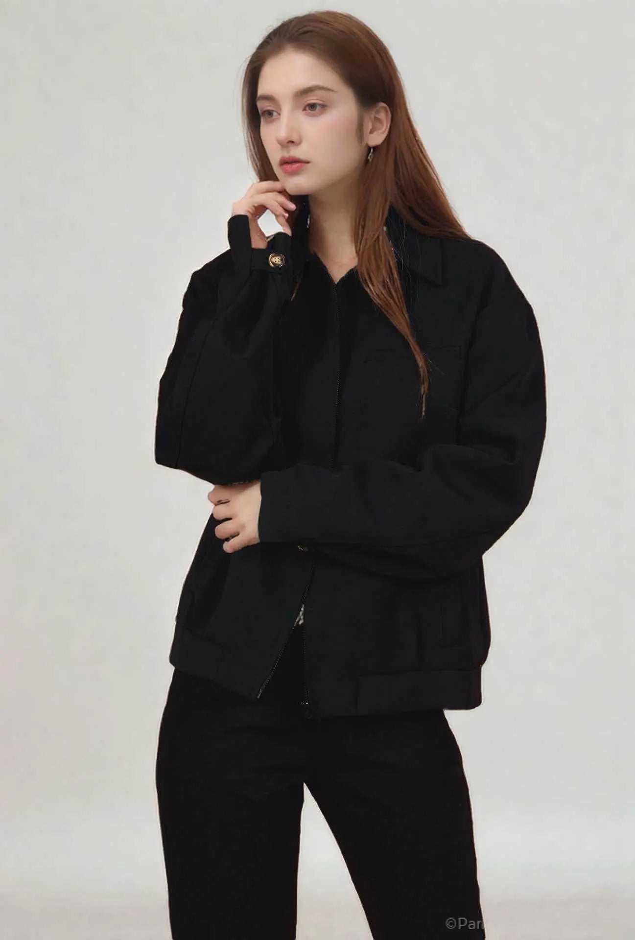 Satin Short Jacket – Shirt Collar – Loose Long Sleeves