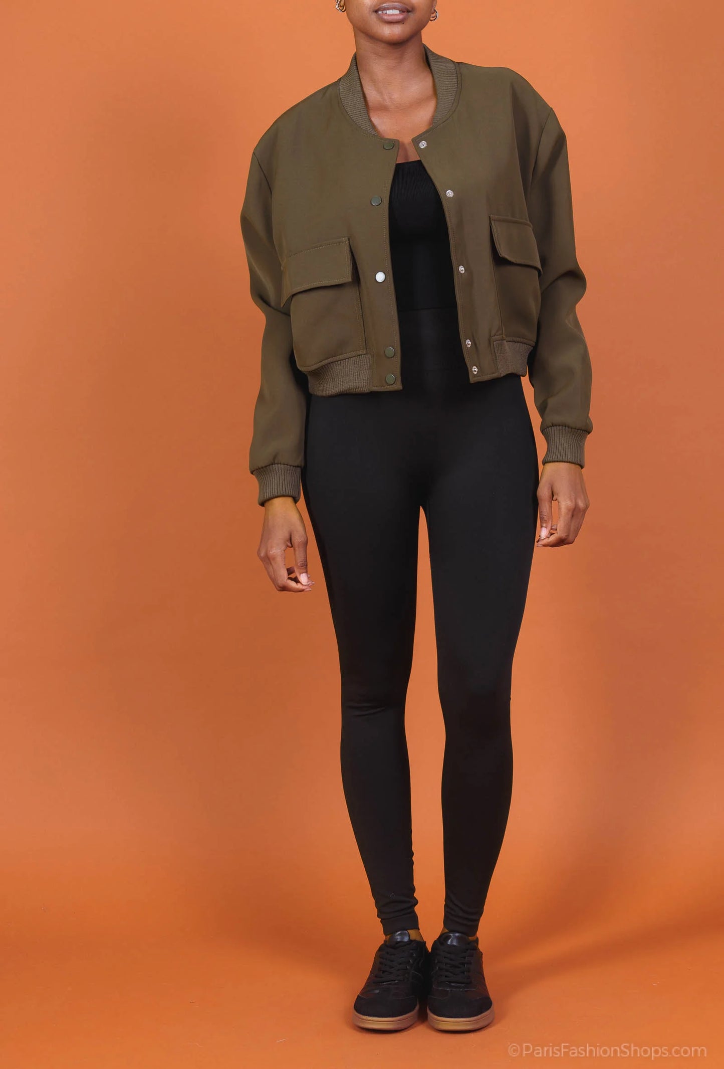 Short zip-up jacket with flap pockets and ribbed trim