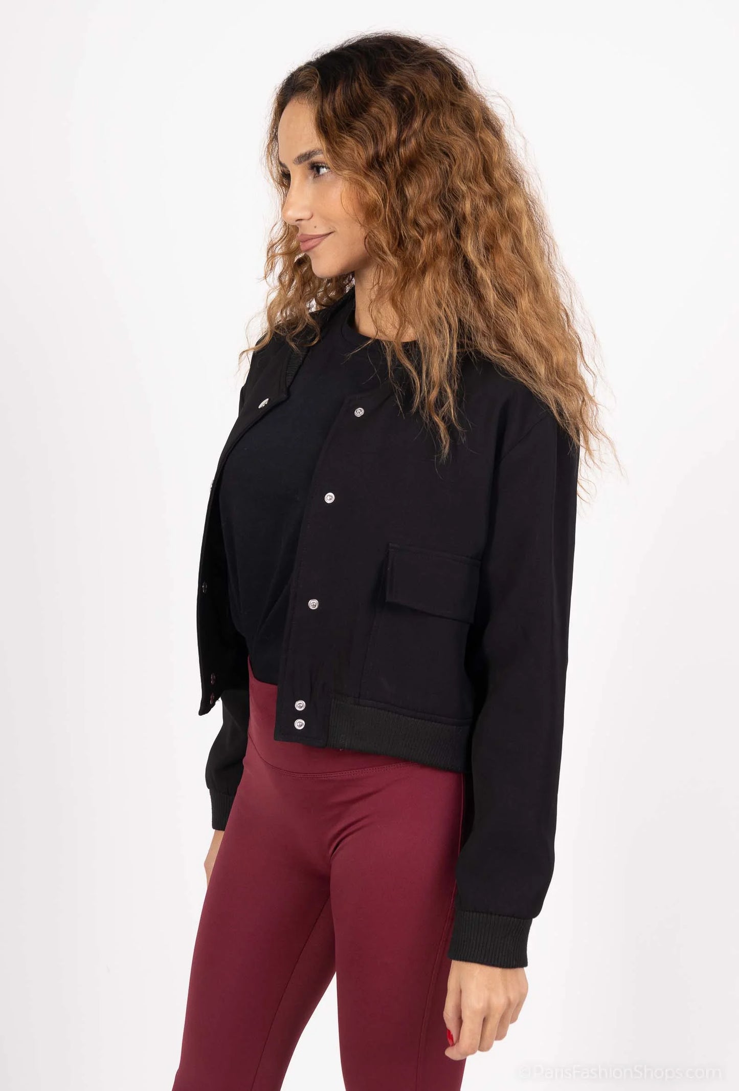 Short zip-up jacket with flap pockets and ribbed trim