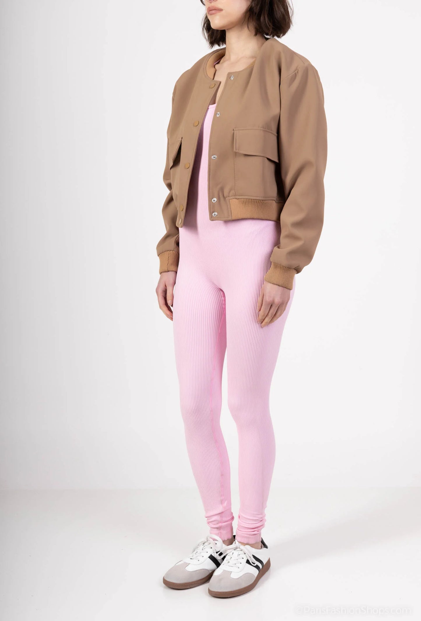 Short zip-up jacket with flap pockets and ribbed trim