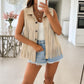 Sleeveless faux suede fringe vest with buttons