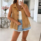 Sleeveless faux suede fringe vest with buttons