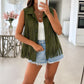 Sleeveless faux suede fringe vest with buttons