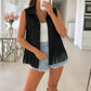 Sleeveless faux suede fringe vest with buttons