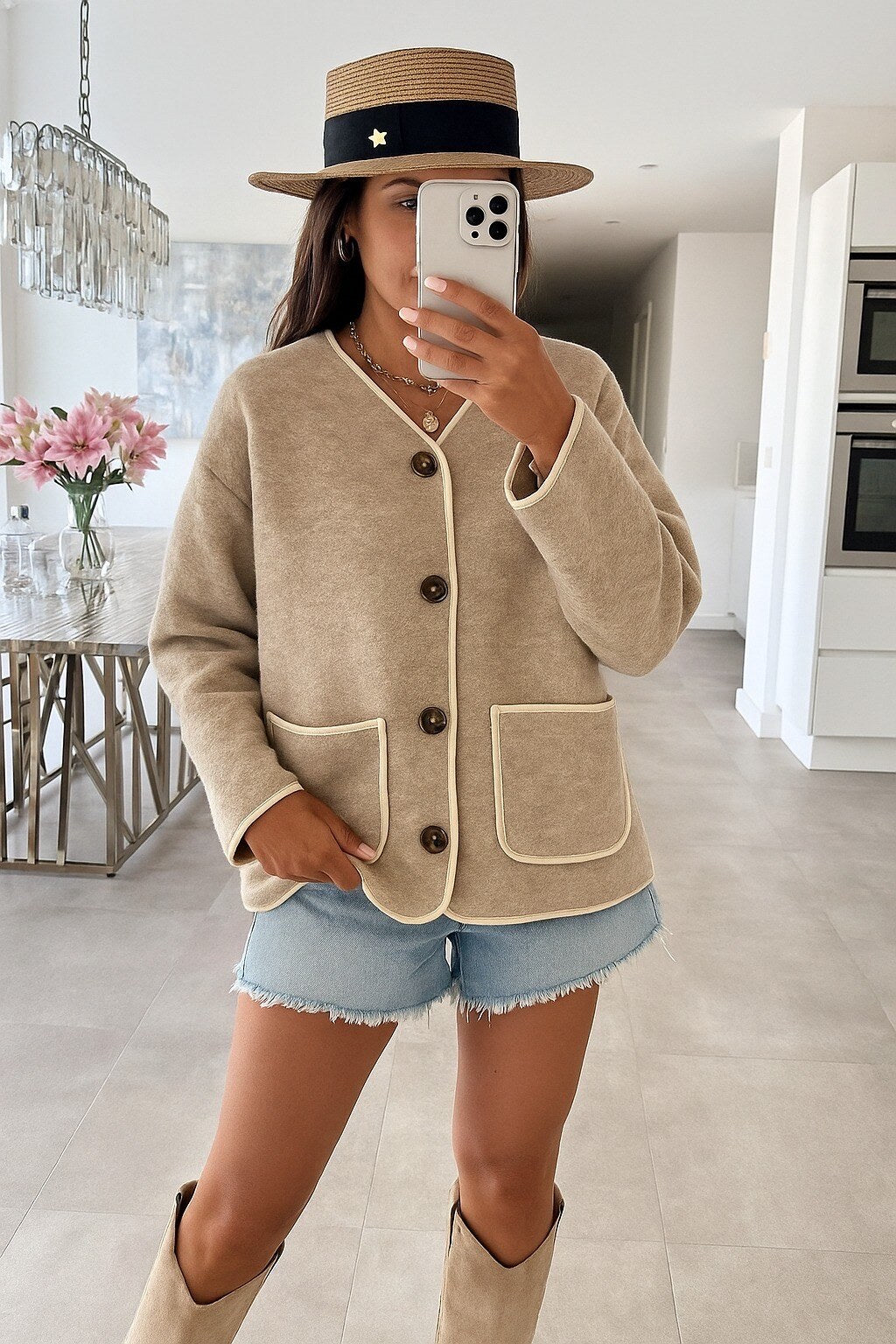 Boiled wool effect jacket with buttons and pockets