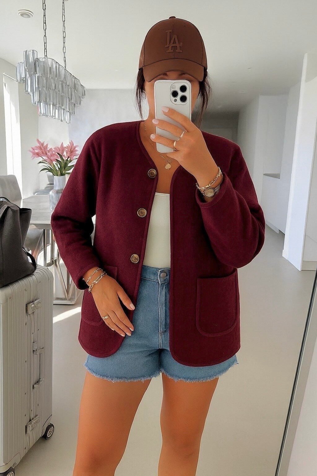 Boiled wool effect jacket with buttons and pockets