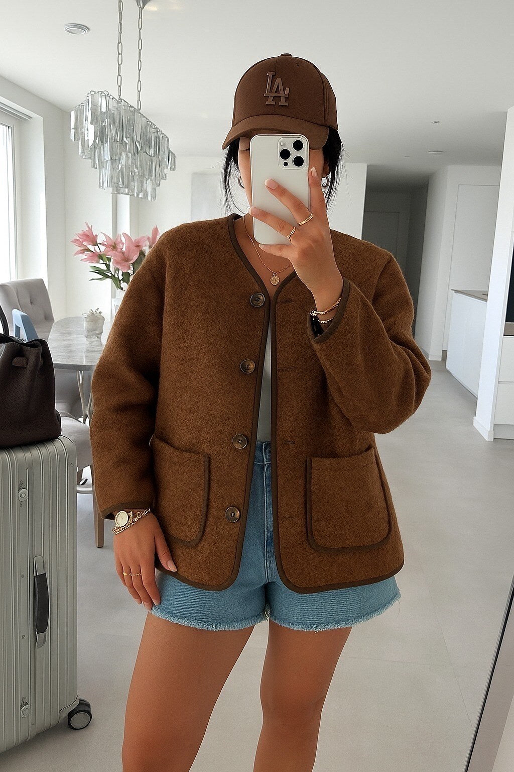 Boiled wool effect jacket with buttons and pockets