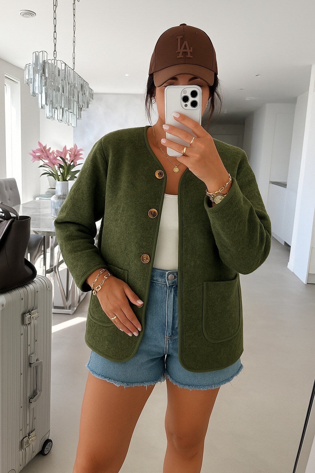 Boiled wool effect jacket with buttons and pockets