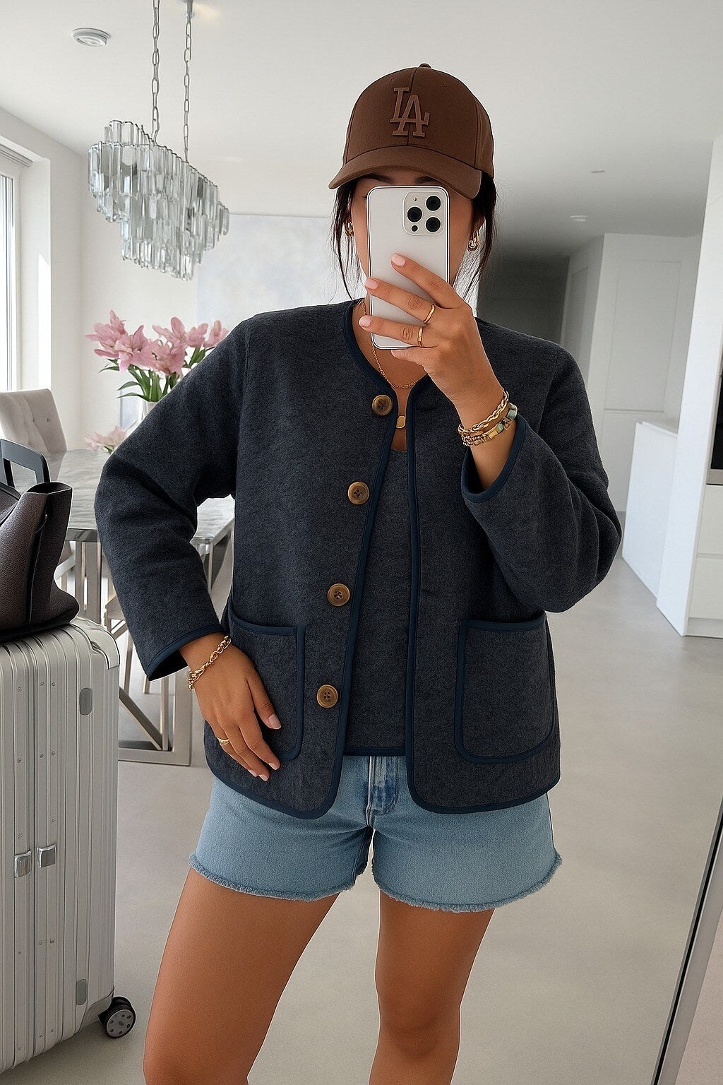 Boiled wool effect jacket with buttons and pockets