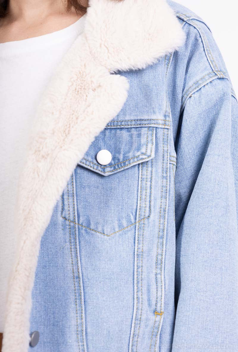 Double-faced denim fur jacket