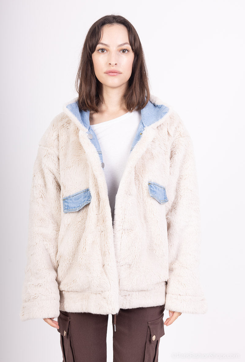 Double-faced denim fur jacket