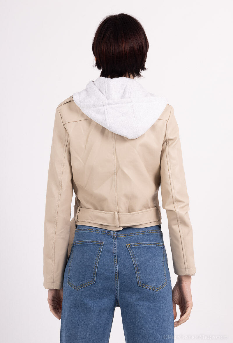 Faux leather jacket with hood