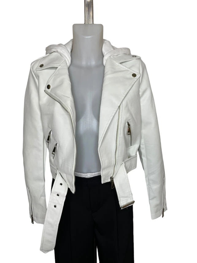 Faux leather jacket with hoodFaux leather jacket with hood