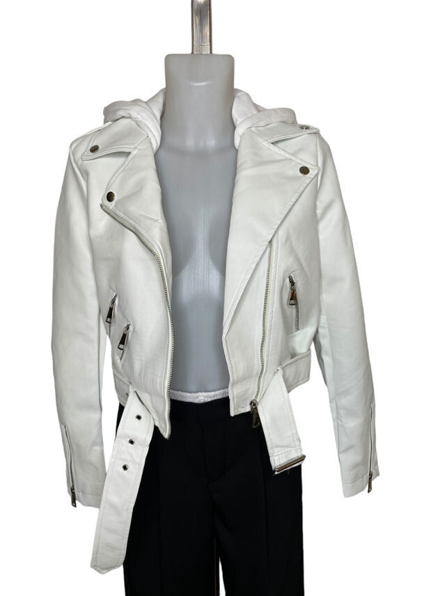 Faux leather jacket with hood