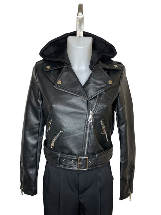 Faux leather jacket with hood