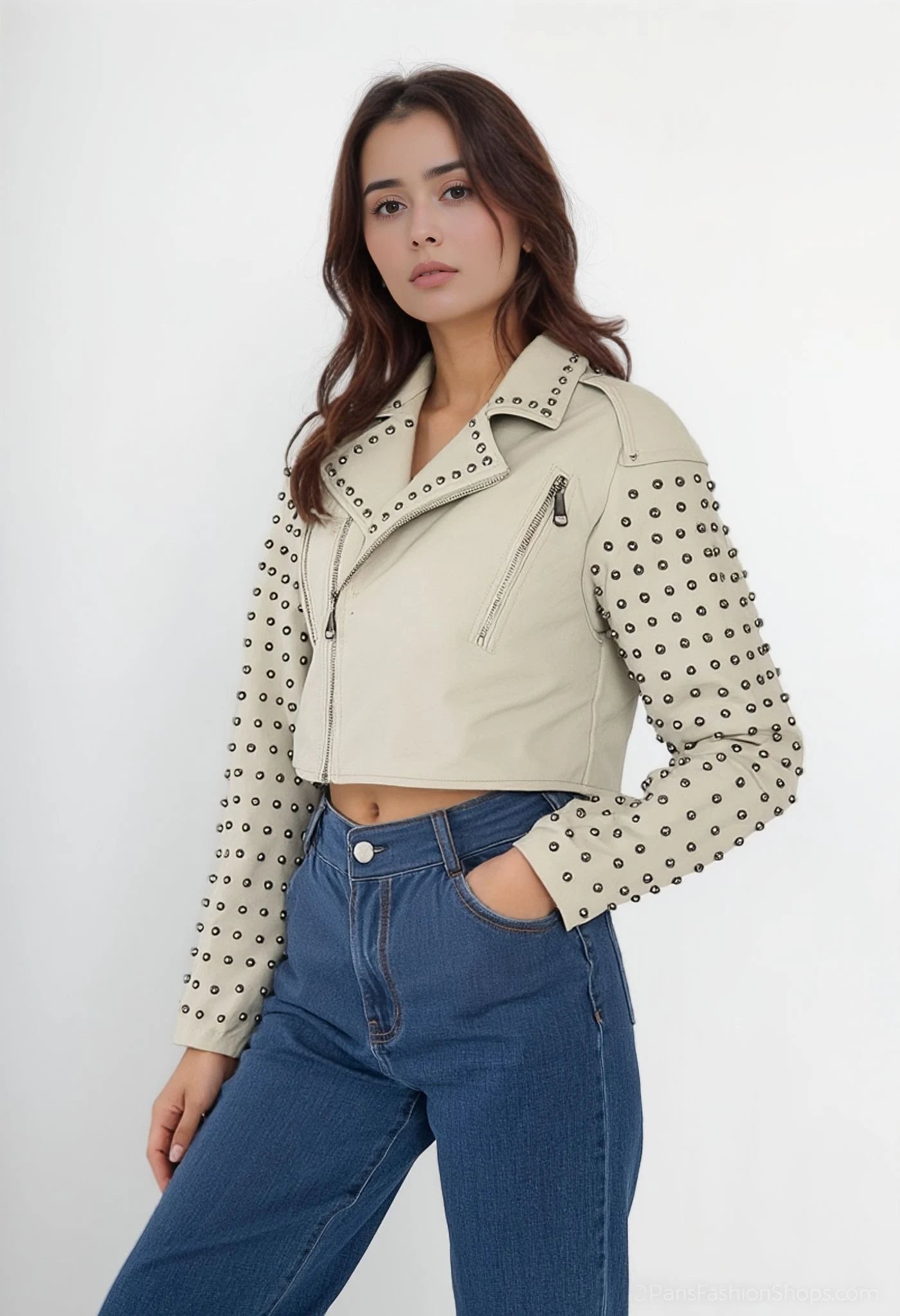 Faux leather jacket with studs