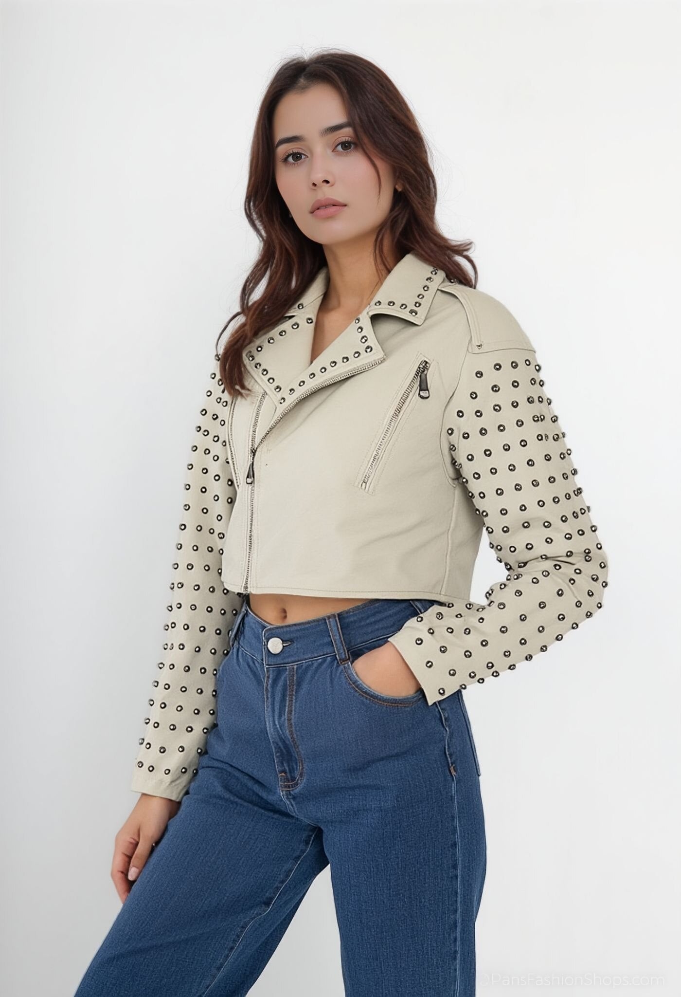 Faux leather jacket with studs