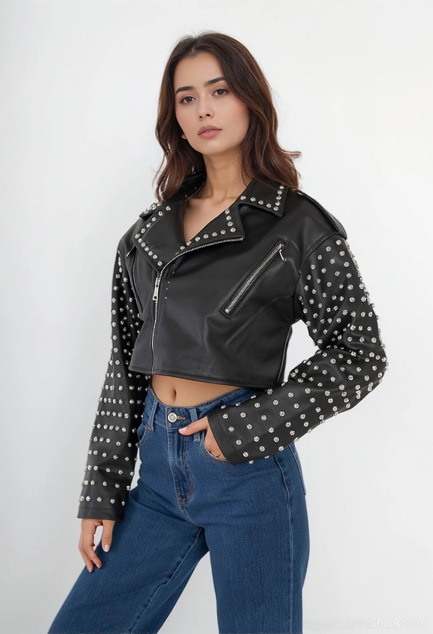 Faux leather jacket with studs