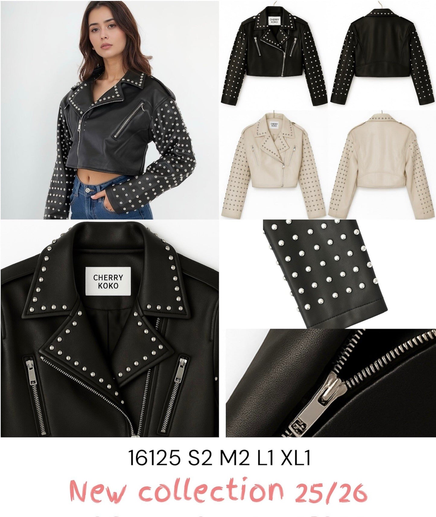 Faux leather jacket with studs