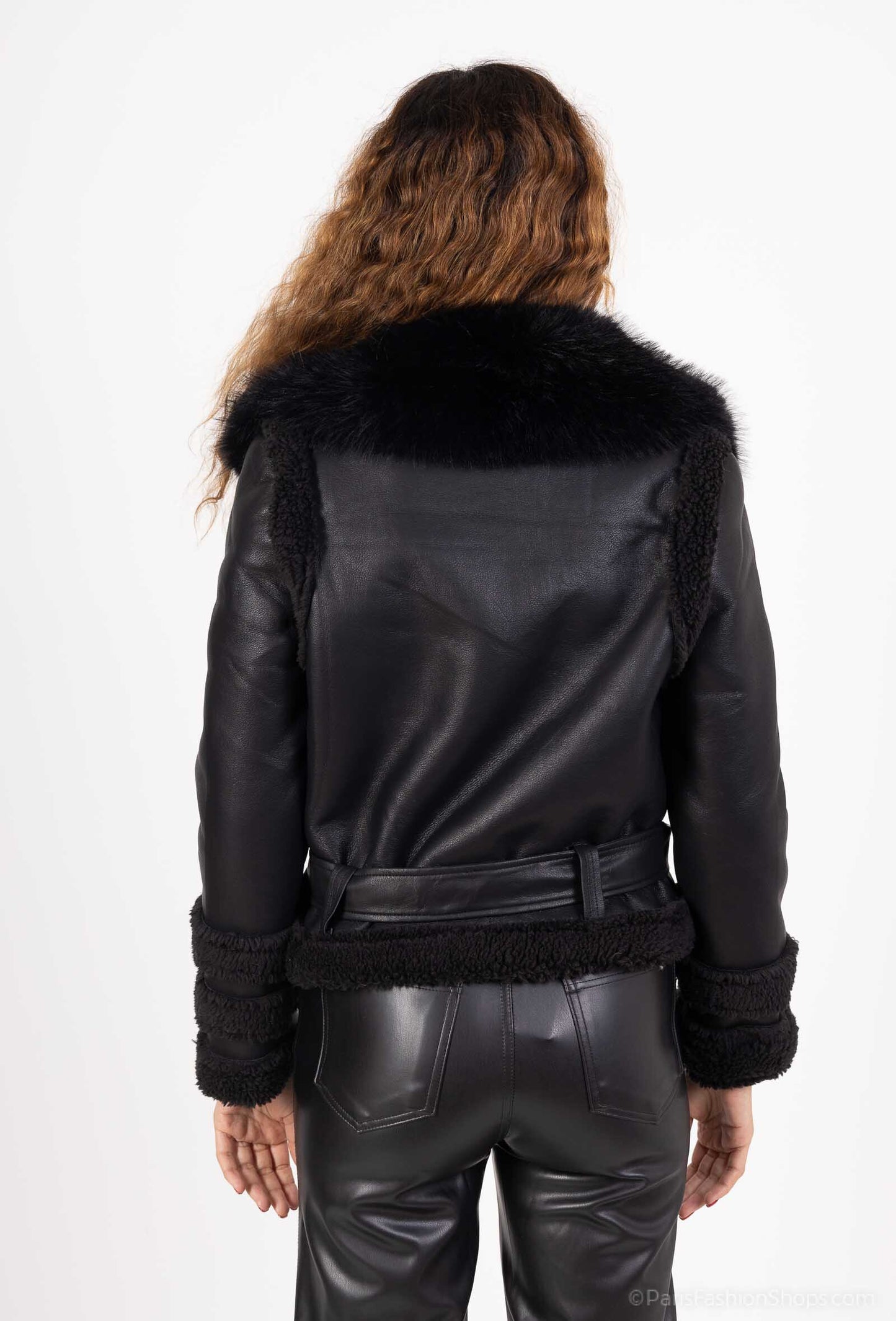 Imitation leather jacket with fur