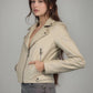 Smooth faux leather jacket, cropped cut, notched collar, and silver zips for a bold look.
