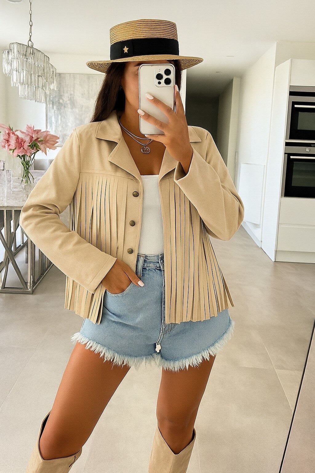Suede suede jacket with fringes