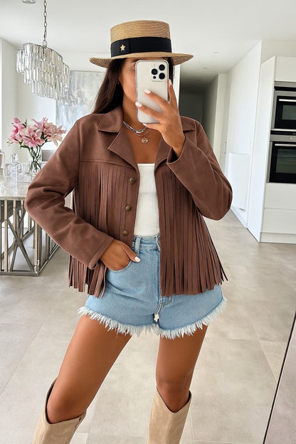Suede suede jacket with fringes