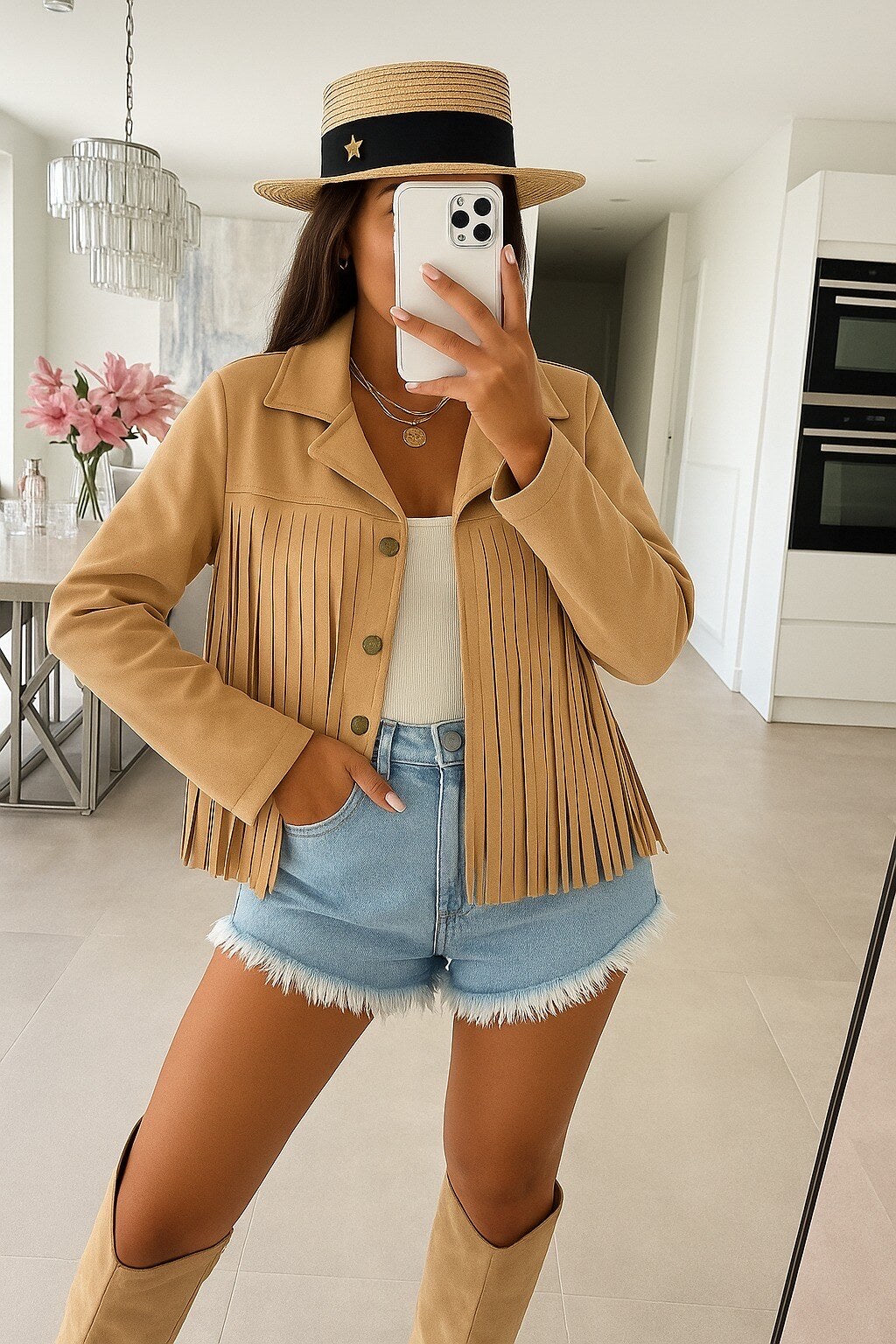 Suede suede jacket with fringes