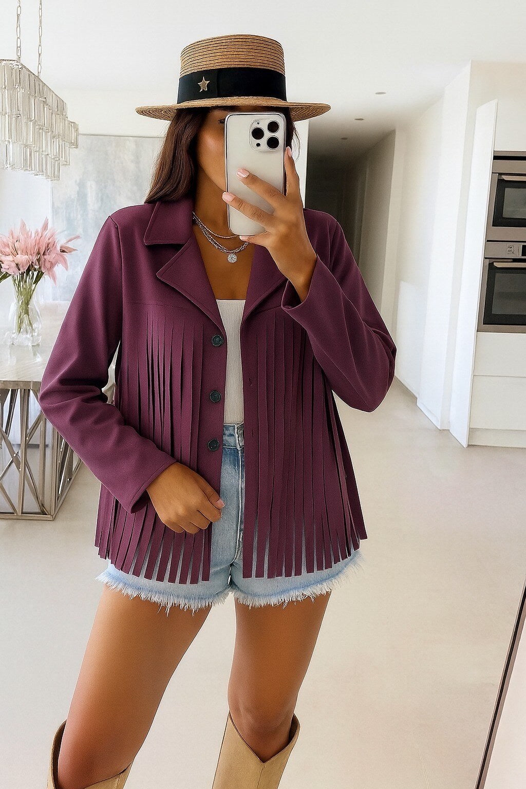 Suede suede jacket with fringes