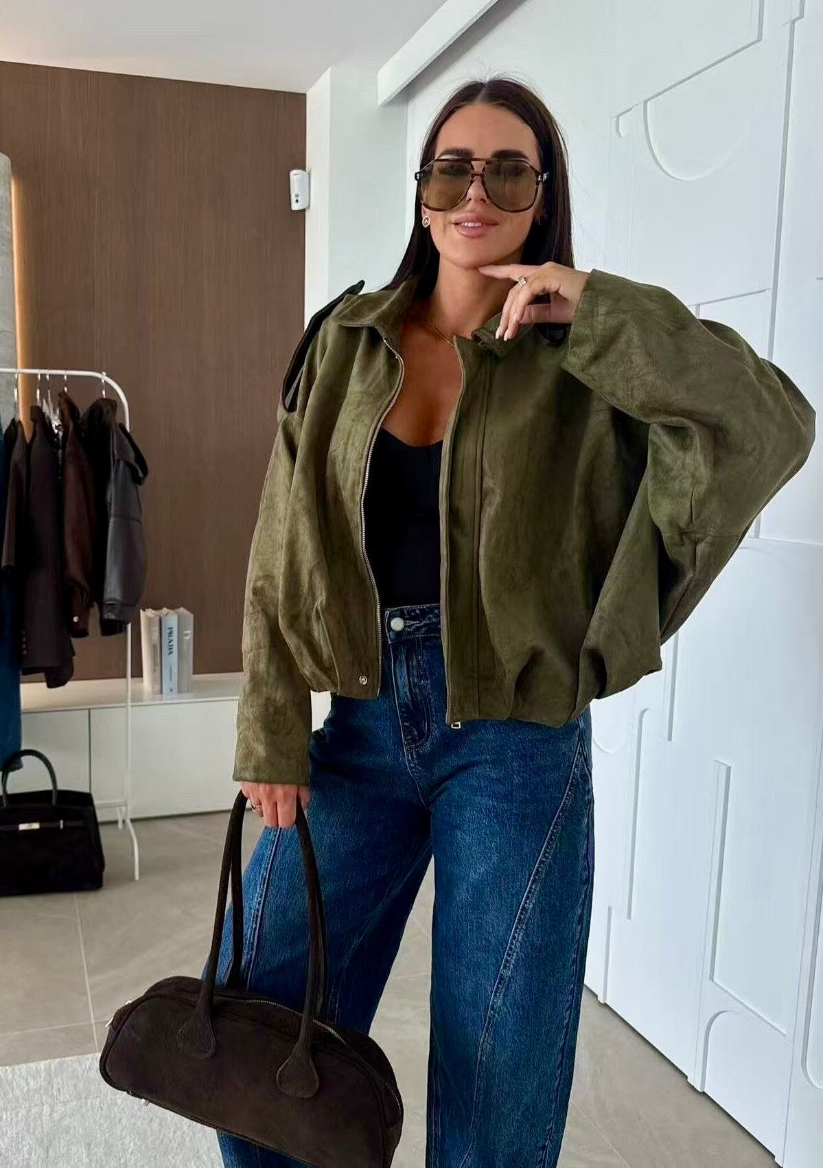 Oversize jacket with ultra trendy suede effect lining