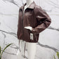 Oversized faux leather jacket with adjustable drawstrings