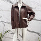 Oversized faux leather jacket with adjustable drawstrings