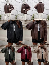 Oversized faux leather jacket with adjustable drawstrings