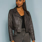 Short faux leather biker jacket – Belt and metallic zip details